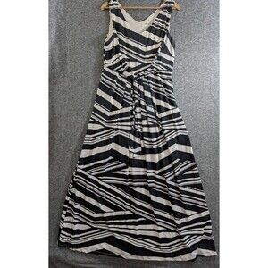 CATO Sleeveless Maxi Dress Black and White Stripe Belted Detail Size Large